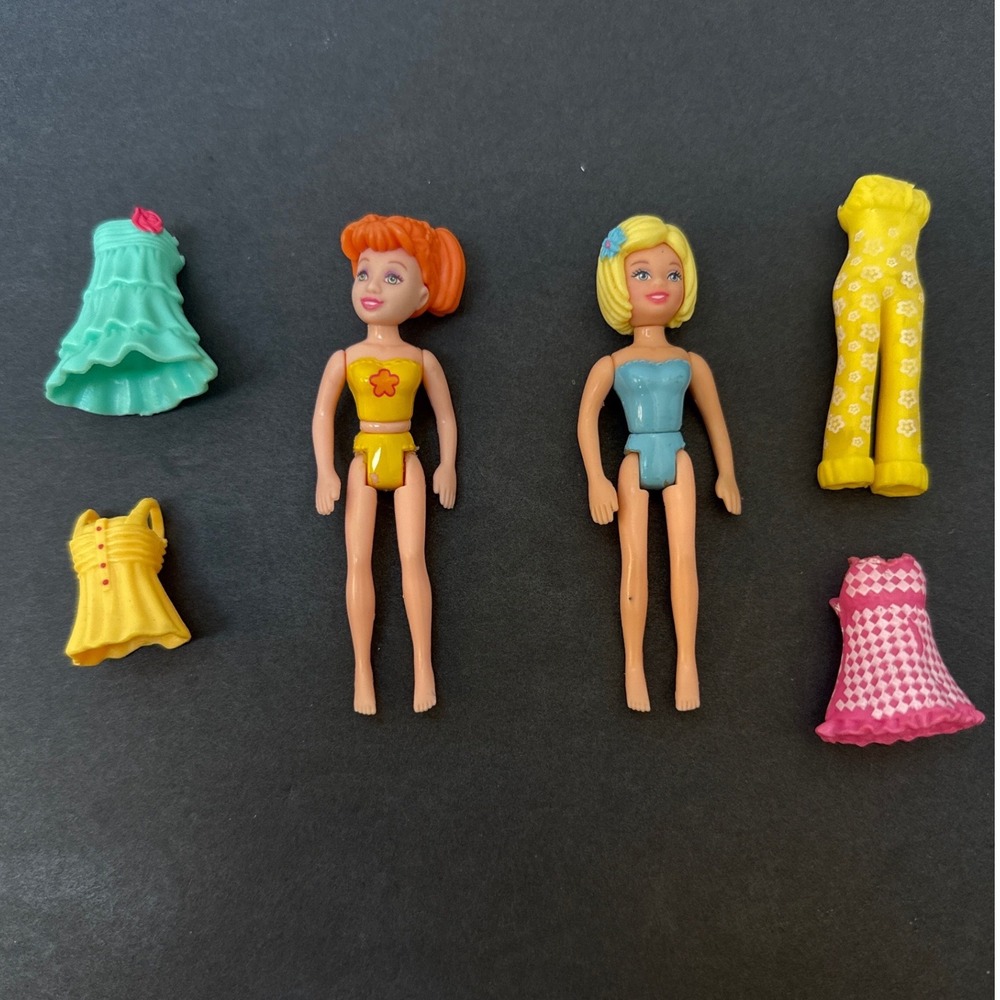 Vintage Mattel Polly Pocket Dolls Magic Fashion Rubber Clothing Lot 2 Dolls